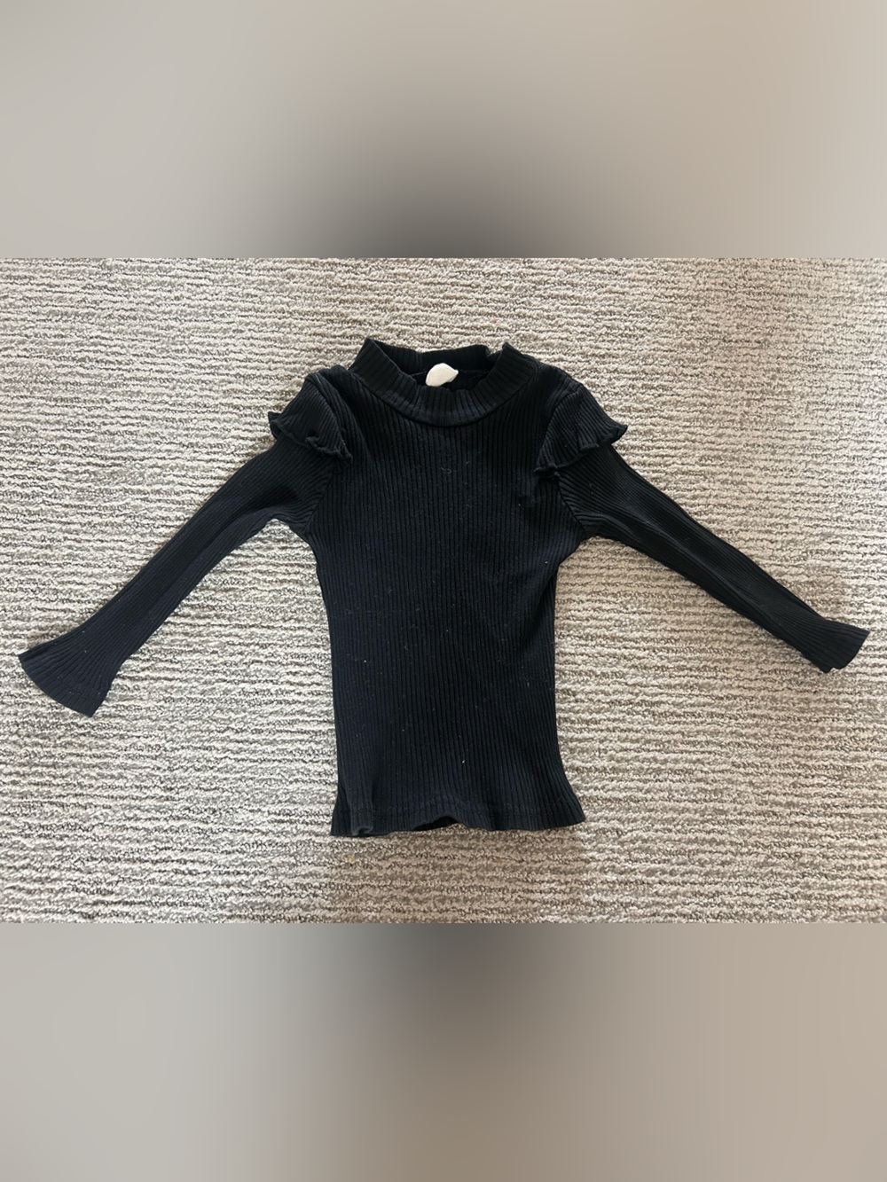 2T-3T Black Ribbed Long Sleeve Sweater with Ruffle Shoulder